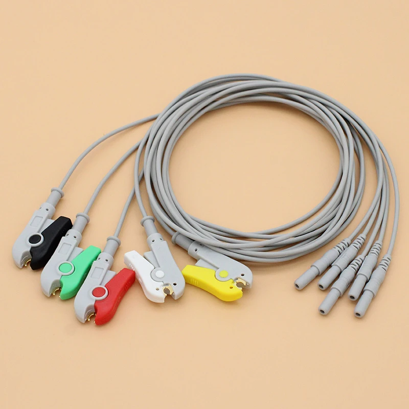 5leads Eeg/emg/ecg/ekg Din1.5 Holter Cable, Leadwire Of Electrode Clip For Disposable Electrode
