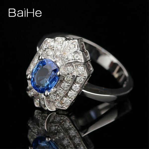 BAIHE Solid 18 k, белое золото, сертифицированный овальной огранки 1.2ct натуральный сапфир, Свадебное женское модное Драгоценное кольцо