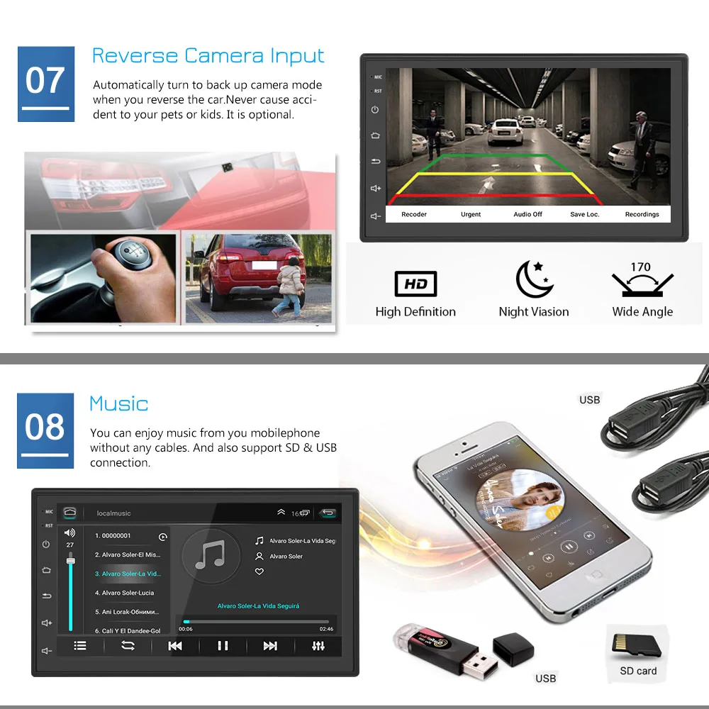 Podofo 2 Din 7'' Android Car Radio GPS WIFI Multimedia Player Touch Screen Bluetooth FM Auto Audio Stereo Mirrorlink