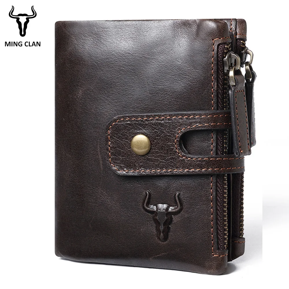 Rfid Leather Wallet Men Zipper Wallets With 2 Zipper Pockets Compact Bifold Men Travel Wallets ...