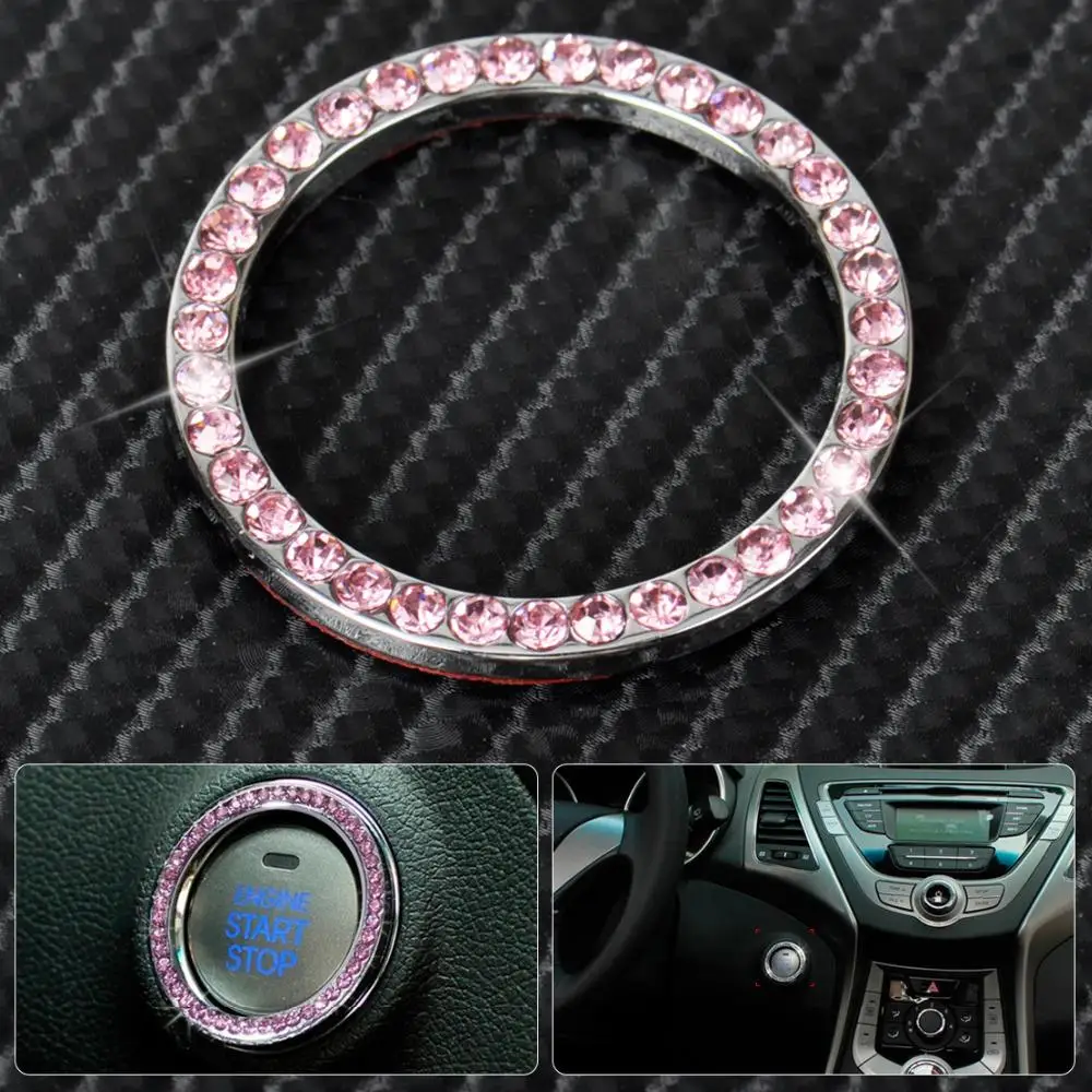

CITALL Pink Car Interior OneKey Engine Start Stop Ignition Push Button Decorative Diamante Ring for Mercedes Kia Buick Cadillac