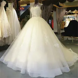 Романтический белый длинные Свадебные Платья 2016 мода милая бальное платье тюль аппликации кружева свадебное платье для свадьбы