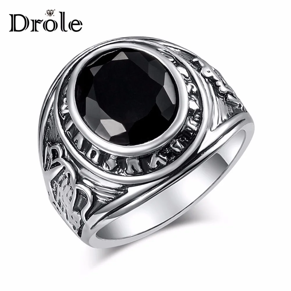 Anillo grande Vintage con piedra negra para mujer y hombre, joyería moda, regalo para el Día de San Valentín|Anillos| -