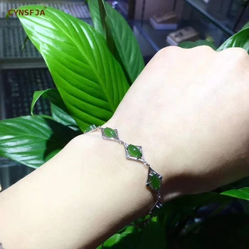 

CYNSFJA Real Certified Natural Hetian Jade Jasper Inlaid 925 Sterling Silver Handmade Women's Jade Bangle Bracelet Green High Quality Fine Jewelry Best Gifts
