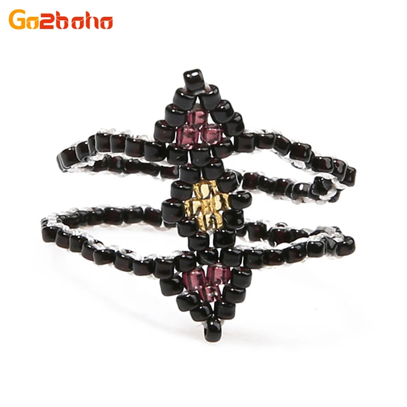 

Go2boho Punk Bridal Sets Rings for Women Seed Beads Loom Geometric Patterns Men Ring Handmade Beaded Party Jewelry Bague Femme