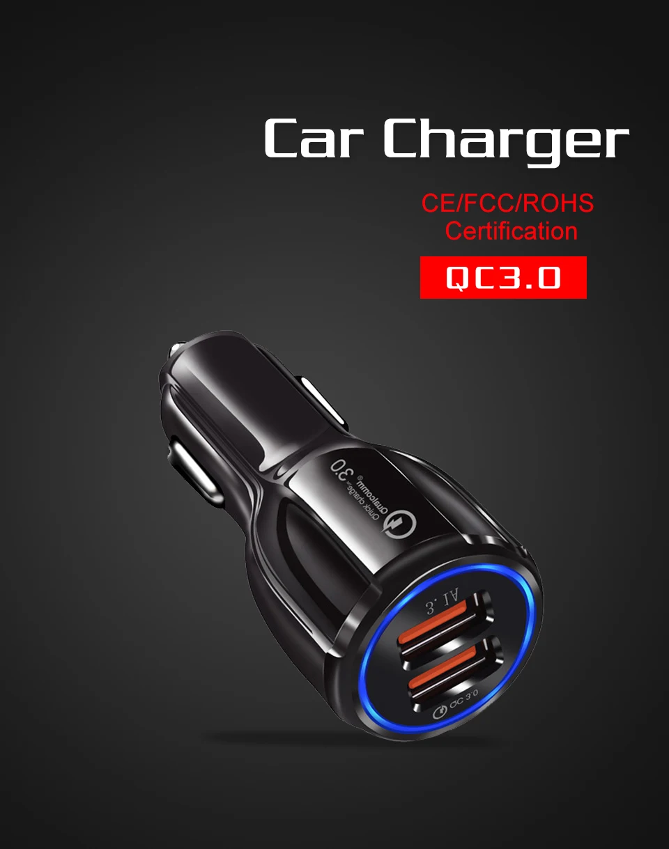 Quick Charge QC 3.0 USB Car Charger For Mobile Phone Fast PD Car Charging Chargers Dual USB 3.1A 5912V For Universal Phone (1)