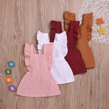 

2019 Summer Girls Dress Sleeveless Solid Color Clothes 1-4y Children Linen Cotton Strap Dress Girl Casual Clothes Cute Outwear
