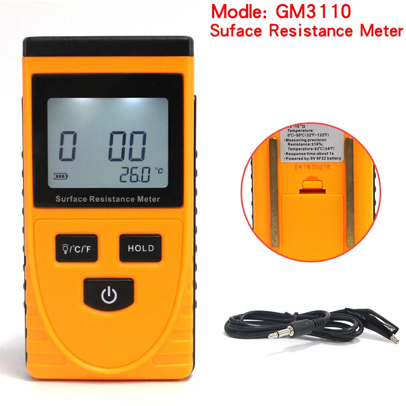 

2017 Hot sale GM3110 Portable LCD display surface resistance meter tester with Data Holding function 10^(3) - 10^(12)