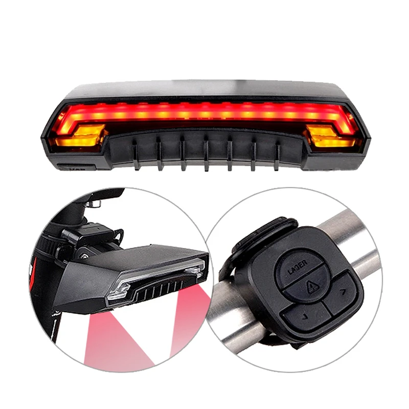 

5 Modes Rechargeable USB Wireless Remote Bicycle Bike Rear light Indicator Signal LED Rear Tail Laser Light