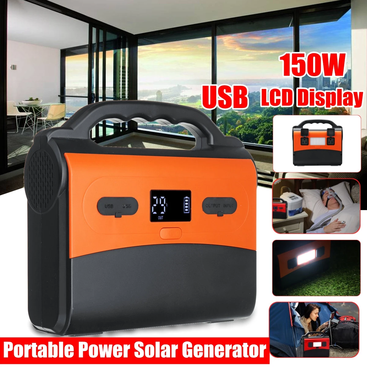 

150Wh 150W Portable Solar Generator Power Supply Energy Storage Home Outdoor Power Generation USB LCD Display