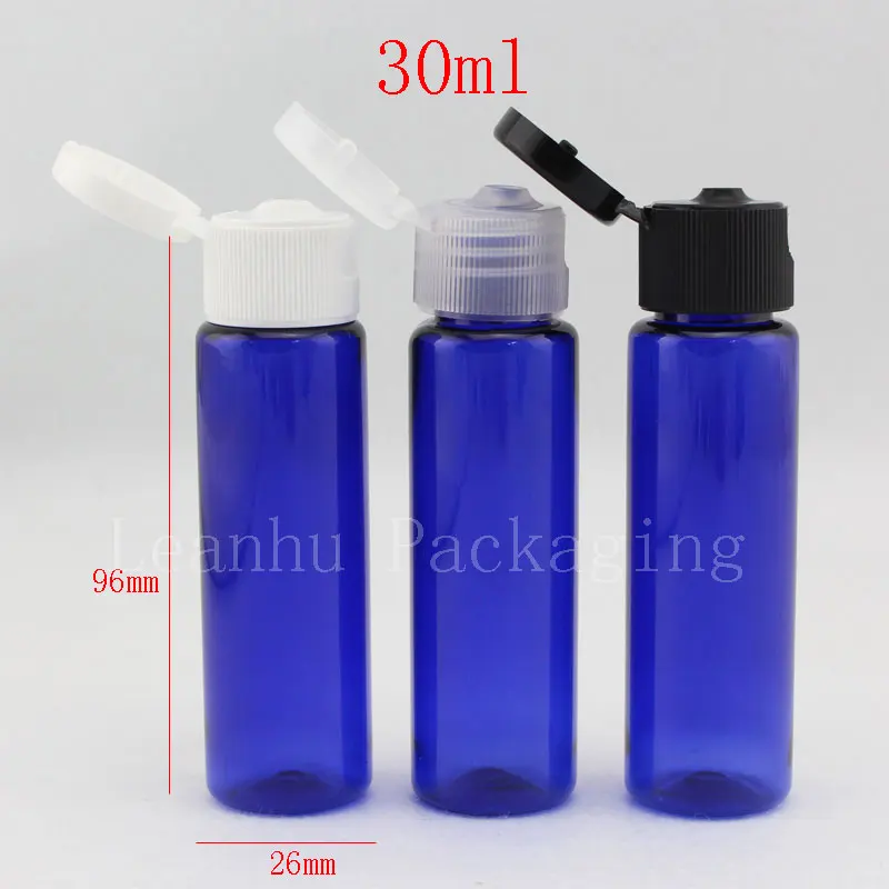 30ml x 100 empty blue plastic travel bottles container flip top lid 1oz