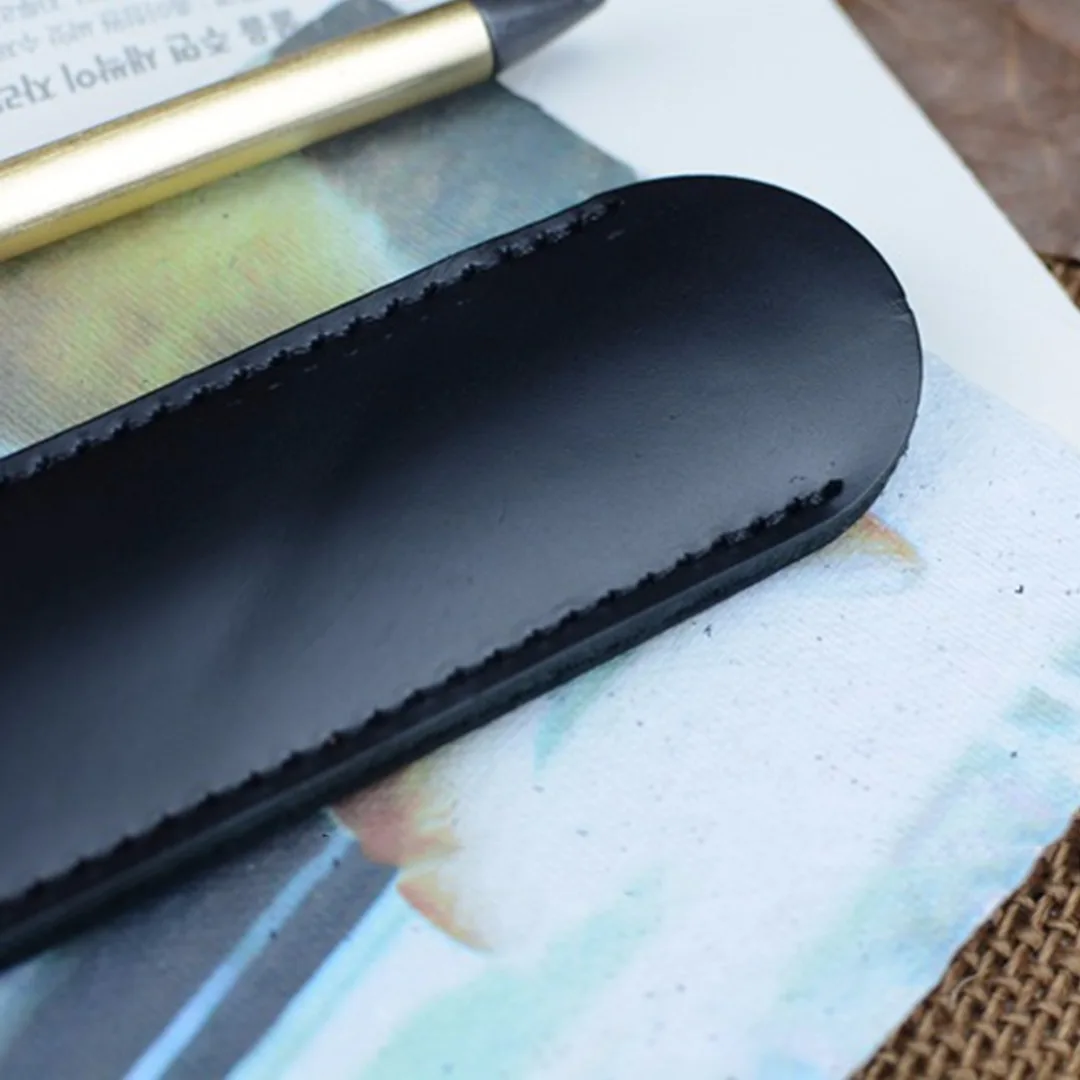 1pc Black Leather Handcrafted Single Pen Pencil Bag Holder Storage Sleeve Pouch