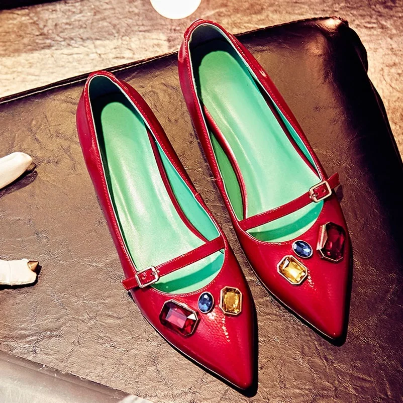 

Ballet Famous Pointed Toe Flat Shoes Woman brand Ladies Shoes Elegant Women Famous Real Leather Loafers Rhinestones Footwear