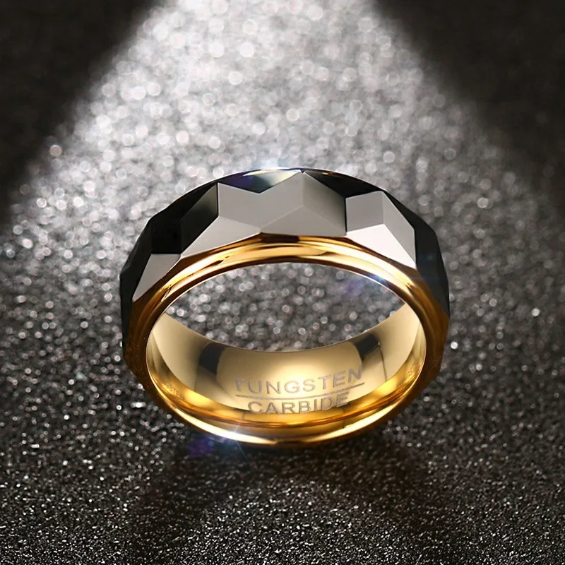 Meaeguet 8mm Ring Wide Faceted Cut Geometric Tungsten Carbide Wedding Rings For Men Jewelry Male Anillos Bague USA Size 7-12