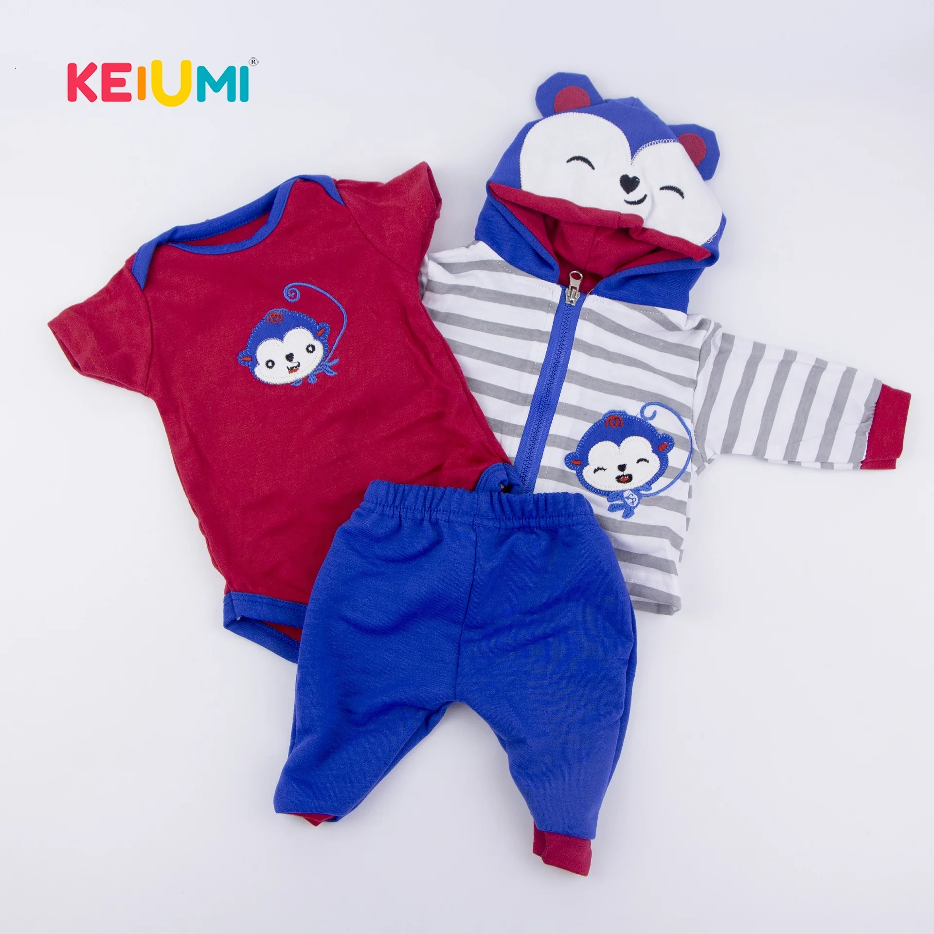 Модные комплекты одежды для мальчиков 16-17 дюймов Reborn Baby Doll Boy Blue Monkey из трех