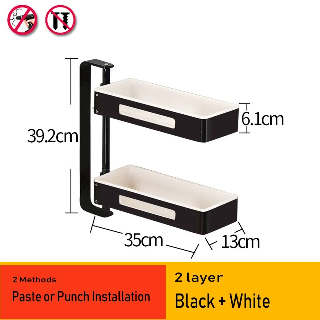 Кухонные стеллажи из алюминиевого сплава, держатели, вращающийся многослойный настенный стеллаж для приправ, стойка для хранения в ванной, 08168 - Цвет: Black White 2 layers