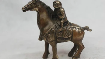 

6"Chinese Folk Pure Bronze excellent Lucky advancement monkey Sit Horse Statue