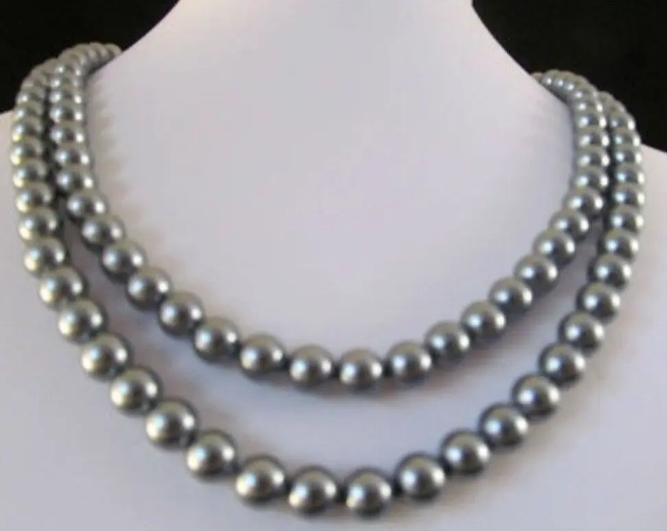

Free Shipping >>Real natural AAA 9-10mm tahitian gray pearl necklace 33" Gold Clasp