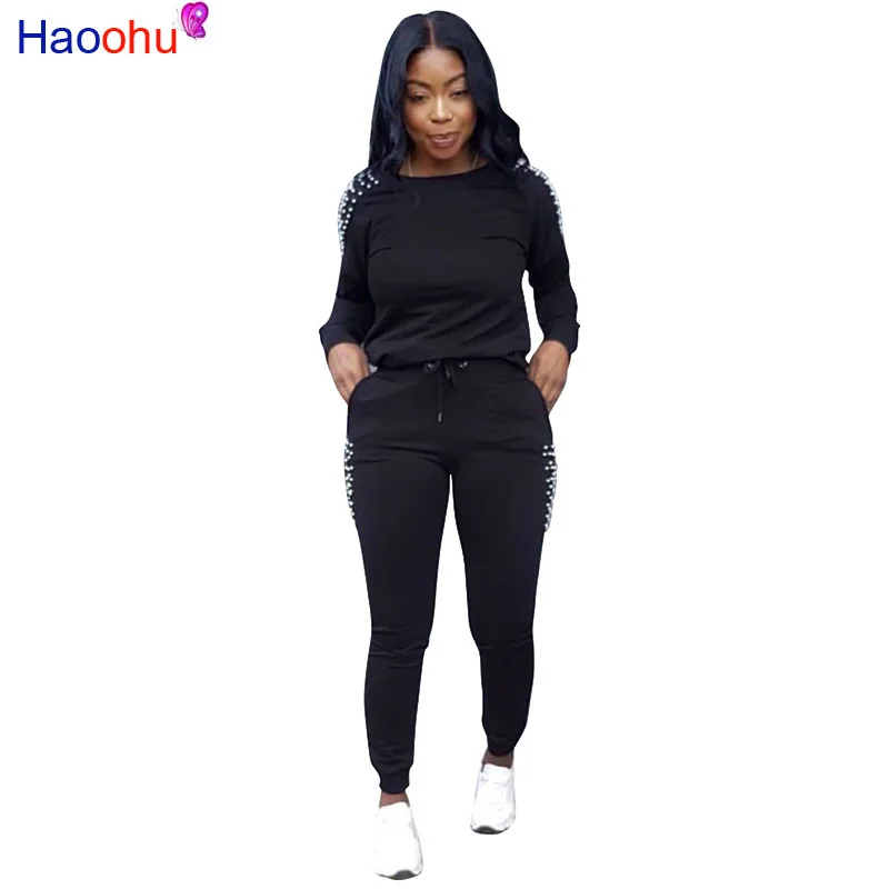 Beaded Embellished Plus Size Tracksuits For Women Long Sleeve Top And