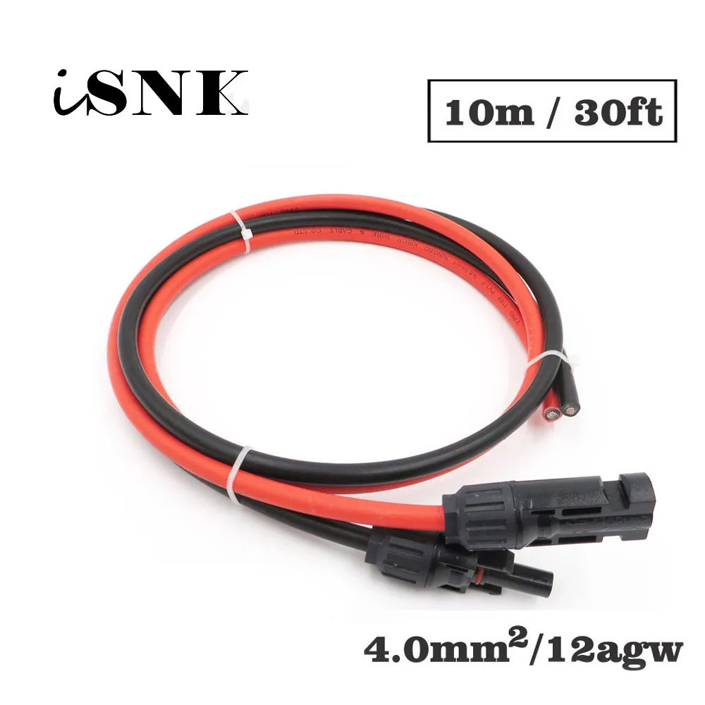 

1pair X 10m 12AWG 4mm2 30FT MC4 Connector Extension Connect branch black parallel Series 10 meter extend cable