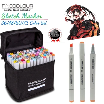 

FINECOLOUR Artist Double Headed Sketch Marker Pen Set 36 48 60 72 Colors Alcohol Based Manga Art Markers for Design Supplies