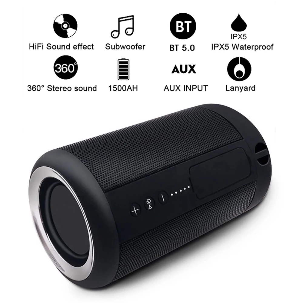 VTIN Wireless Bluetooth 5.0 Speaker IPX5 waterproof 3D 360 Stereo HiFi Music Speaker TF Card 3.5mm AUX For IPhone/Xiaomi/Android