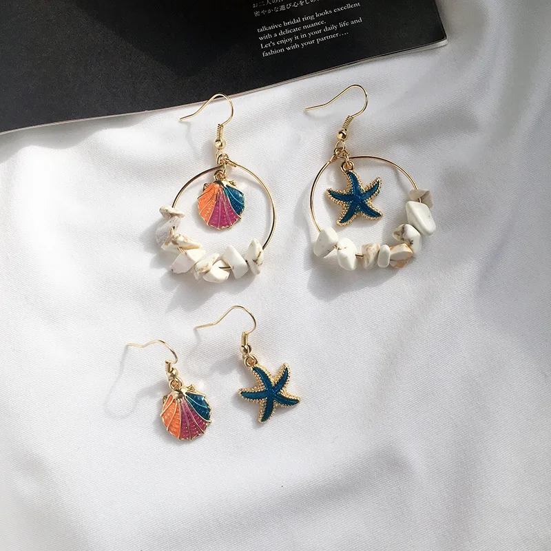 

JCYMONG New Asymmetry Korean Fashion Earrings Gold Color Circle Earring For Women 2019 Alloy Shell Starfish Hook Earring Jewelry