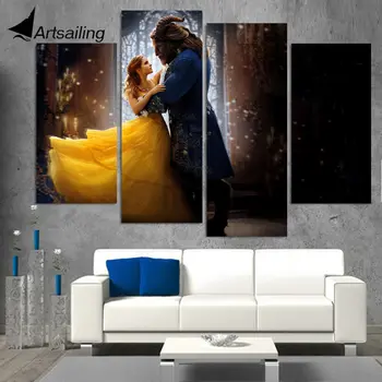 

4 piece canvas art HD printed movie poster beauty and the beast canvas painting prints wall picture for living room up-1493C