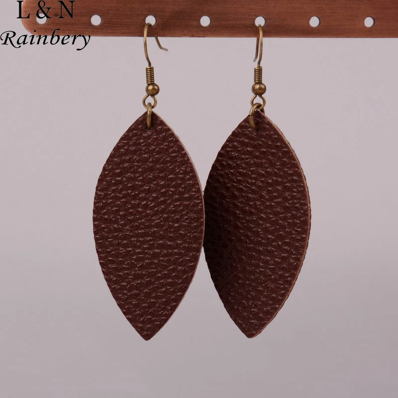 Rainbery New Cutting Leaf Feather Earrings PU Leather Sequins Looking Various MultiColors Bohemia Water Drop Dangle Earring | Украшения и