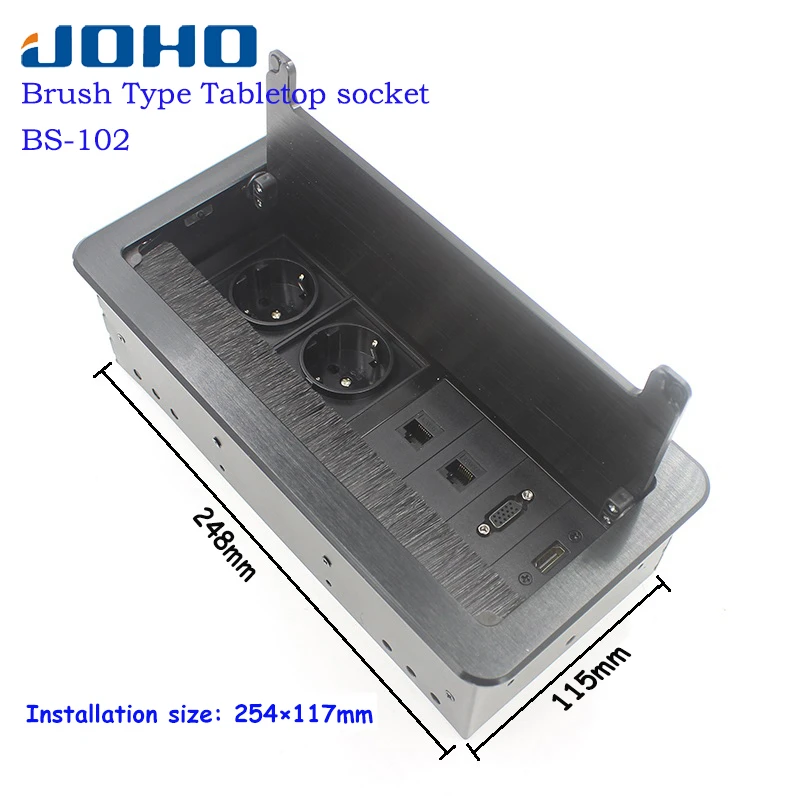 JOHO щетка открытого типа настольная розетка из алюминиевого сплава с вилкой EU многофункциональная HDMI VGA интерфейс BS-102 для конференц-зала