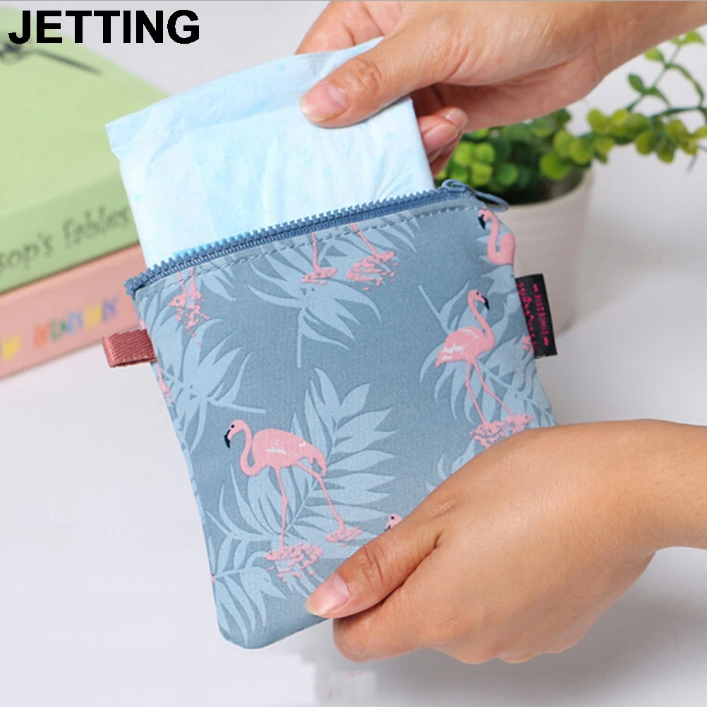 Lovely Portable Zipper Sanitary Napkin Bag Canvas Sanitary Pads Bag