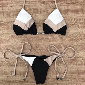 

Bikini Swimsuit Thong Swimwear Print Brazilian Sexy Women 2 Pieces Micro String Halter Top Tanga Padded Push Up Swim Suit