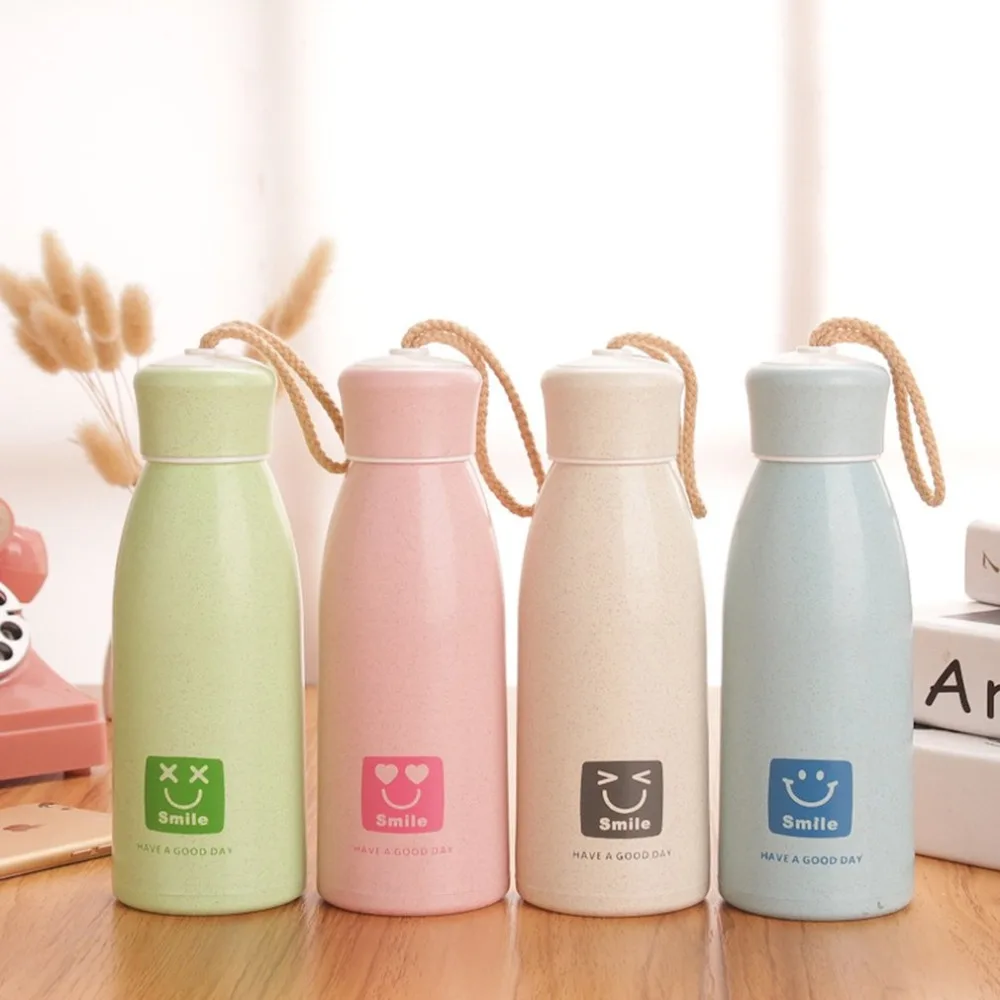 

350Ml Cute Double Insulated Glass Water Bottle Cute Straw Cover Drinking Cup Eco-Friendly Letter Bottle Students Drinkware