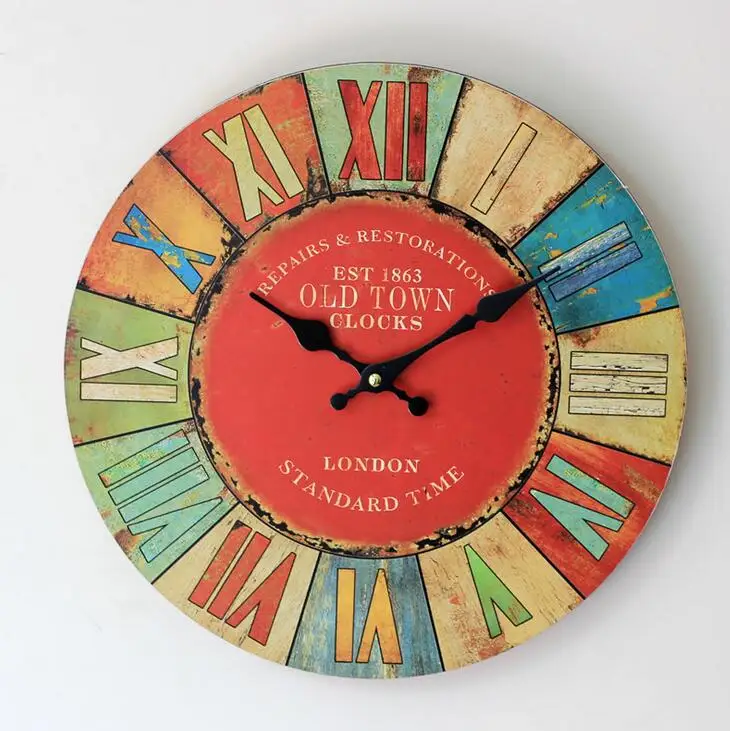 Vintage Colored Drawing Roman Numerals Arts Clock Creative Home Deco