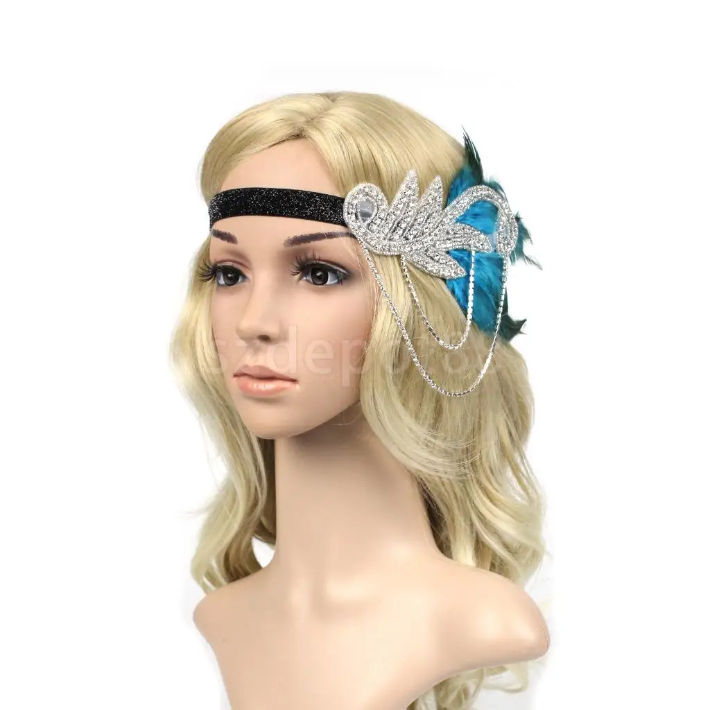 Vintage 1920s Feather Headband Wedding Bridal Headpiece Flapper Fancy Dress
