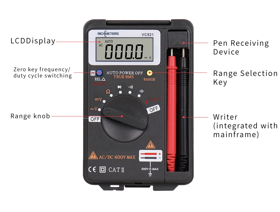 Цифровой мини-мультиметр RICHMETERS VC921 с автоматическим диапазоном частоты переменного/постоянного тока 4000 отсчетов карманный измеритель размера