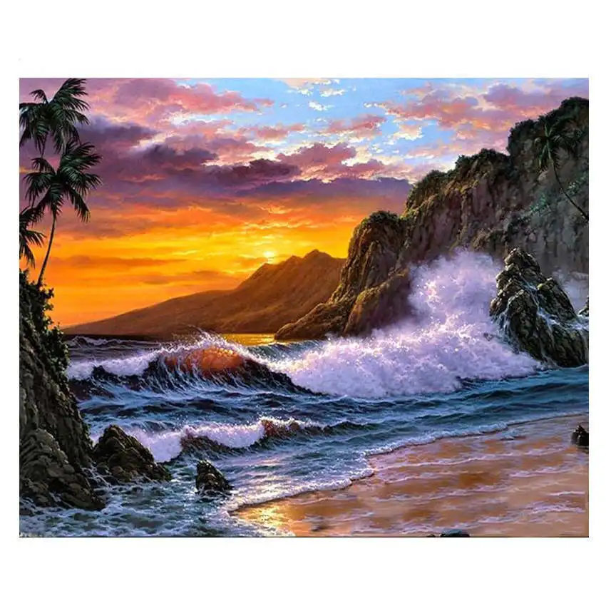 

Canvas Painting By Number 40x50cm,Hobby DIY,Beach Wave Paint By Numbers
