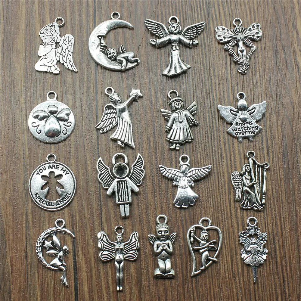 

3 Piece Mix Angel Charm Making Jewelry Antique Silver Color Angel Charm Pendants For Bracelets Angels Charm
