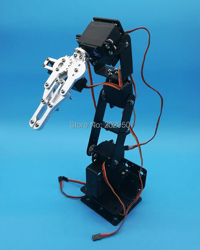 

1set Black Aluminium Robot 6 DOF Arm Clamp Claw Mount Kit Mechanical Robotic Arm MG996R Servos (optional) For Arduino DIY Robot