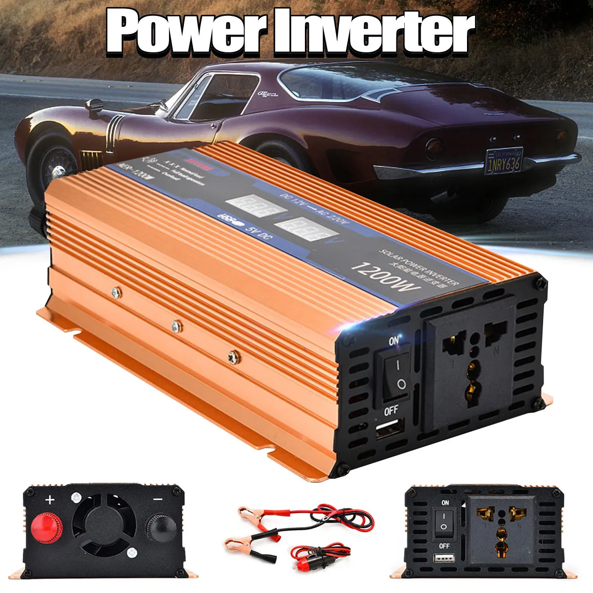 

500/1200/2000W Car LED Display Power Inverter Charger Converter Adapter Transformer 12V to 220V USB Socket Modified Sine Wave