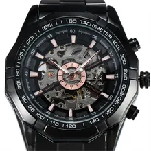 Лидирующий бренд FORSINING Античная автоматические часы Для мужчин роскошные механические часы полые циферблат черный Сталь мужской подарок Скелет наручные часы