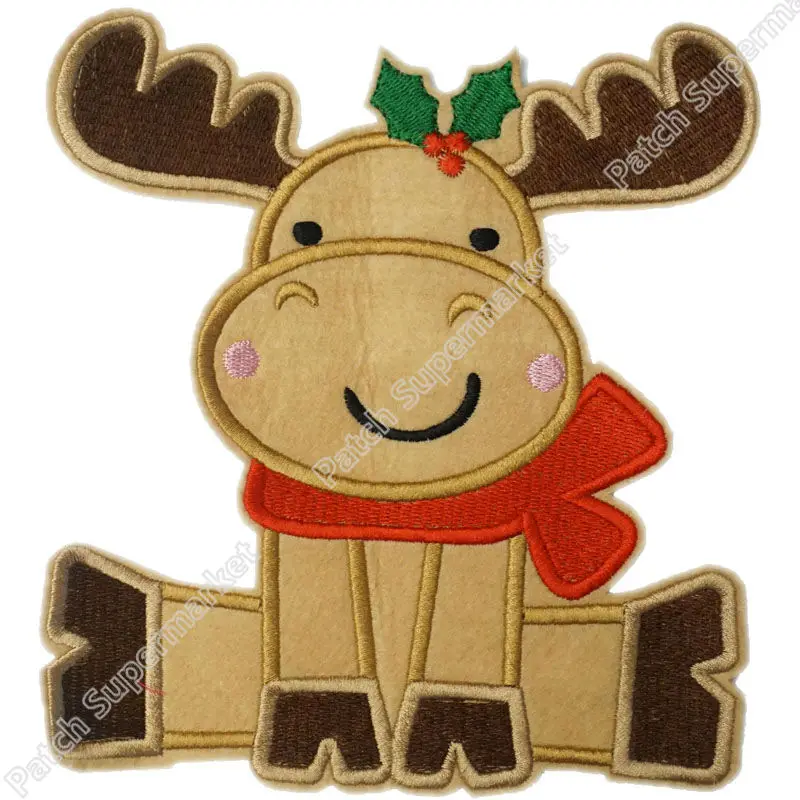 

7" Christmas Reindeer Kids Children LARGE Felt EMBROIDERED Iron On Sew On Patch Tshirt APPLIQUE badge x'mas gift