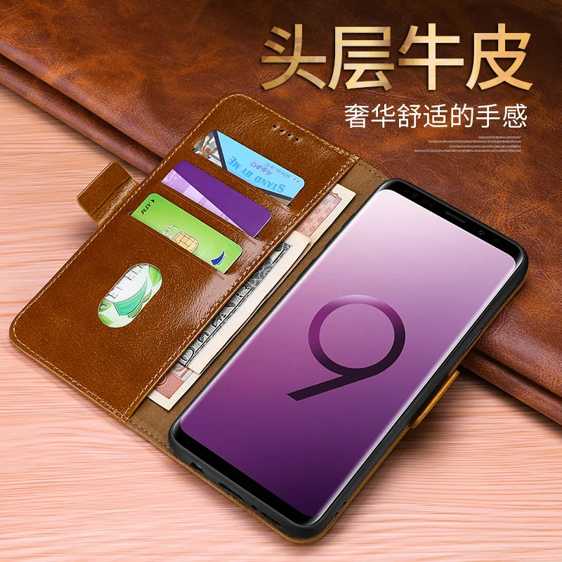 

CYBORIS for Samsung Galaxy S9 Magnet Case Genuine Real Cow Leather Case Wallet Cover for Galaxy S9Plus Stand Function Flip Cover