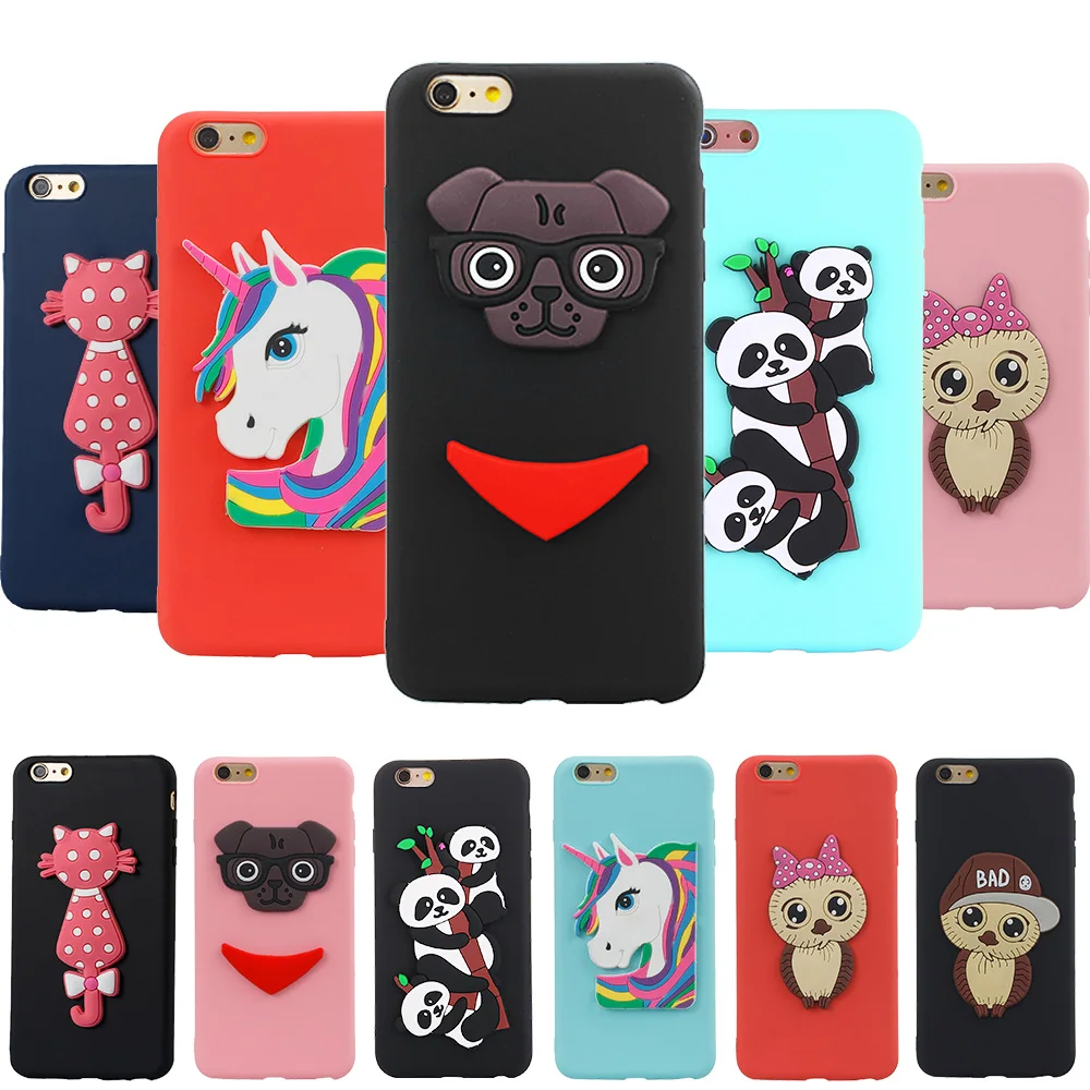 for Apple iPhone 6S/6/6G Case Cute 3D Painted Pattern Silicone Patch Animal Cartoon Soft TPU Protective Shell Mobile Phone Bag |