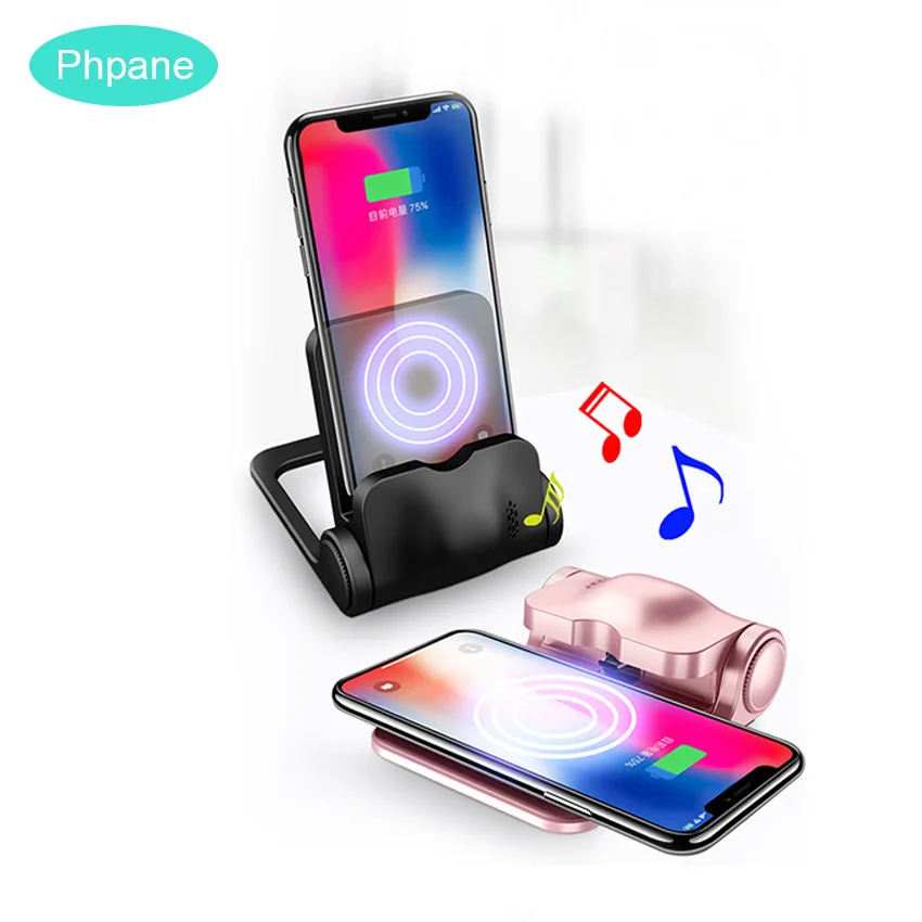 

4in1 360 Qi Wireless Charger Phone Stand Wireless Charging Car Mobile Phone Holder with a loudspeaker For Iphone X Xiaomi Huawei