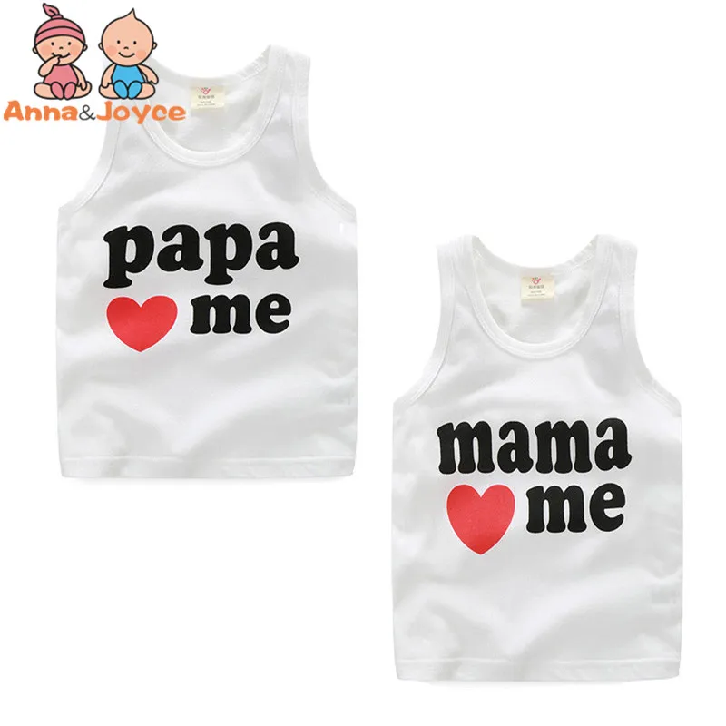 1 шт.! хлопковая футболка с надписью «I Love Papa Mama» Для малышей летние топы для маленьких мальчиков topsatst0009