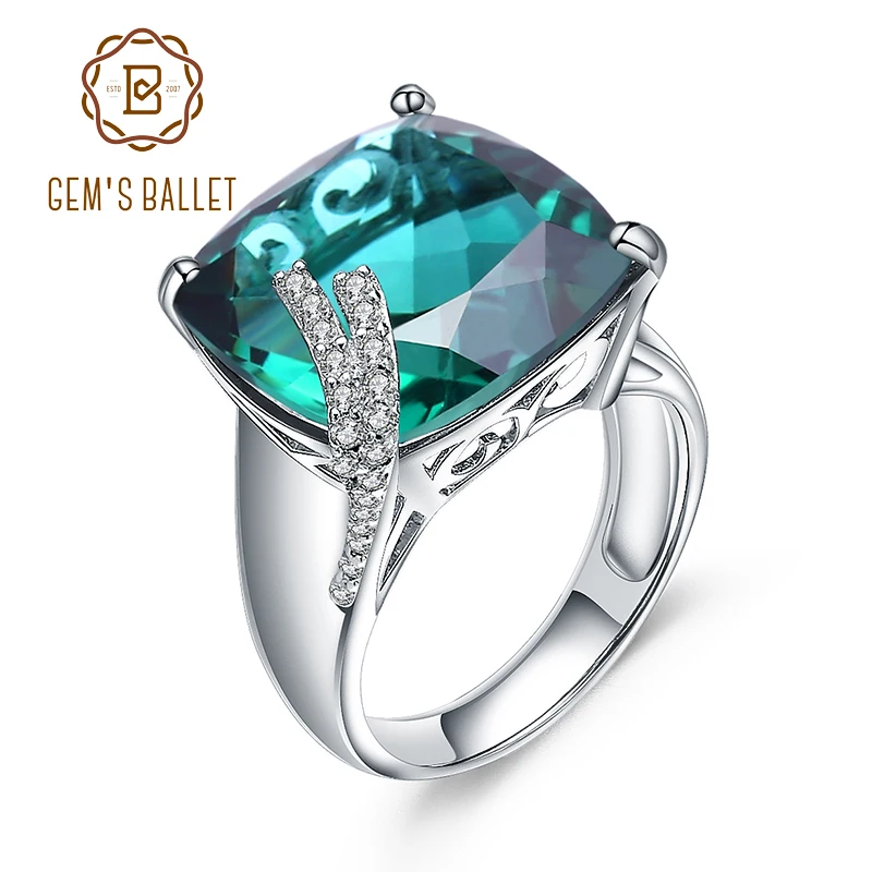 

Gem's Ballet Luxury Cocktail Ring Genuine 925 Sterling Silver Nano Emerald Gemstone Ring For Woman Fine Jewelry 2018 New