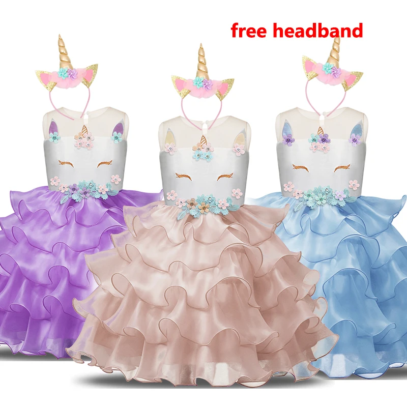 Нарядное платье для девочек, вечерние Новогодние карнавальные костюмы принцессы с единорогом для девочек Детские платья для девочек, vestidos infantil, размеры от 3 до 8 лет