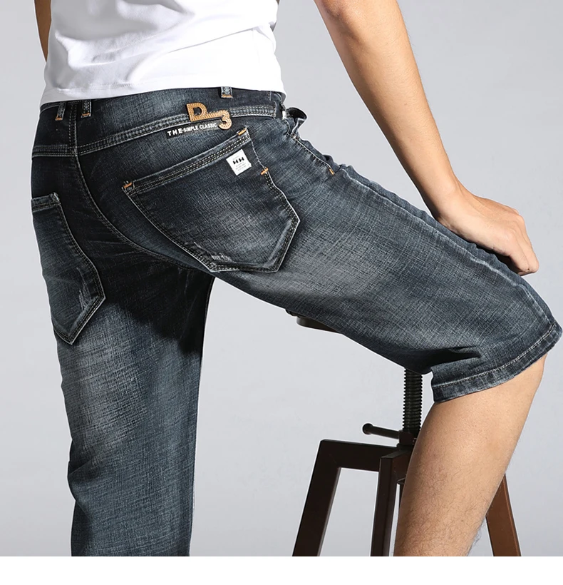 KSTUN Summer Shorts Jeans Men Denim Pants Black Blue Fashion Design Men's Jeans Slim Fit Stretchy