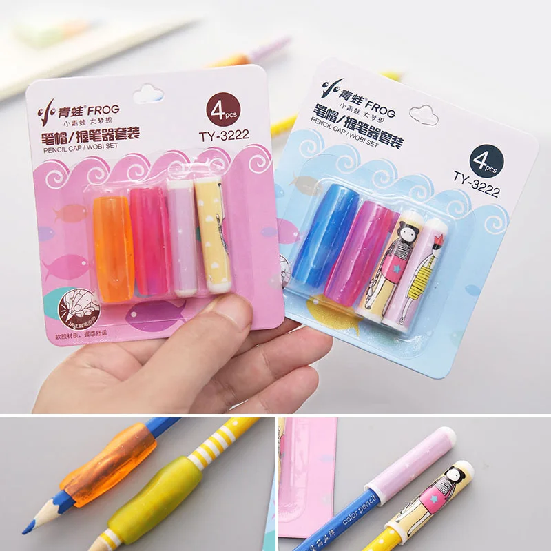 

4pcs/set Cartoon Pencil Cap Children Pencil Students Hold a Pen Writing Posture Correction Pencil Extender Stationery Supplies